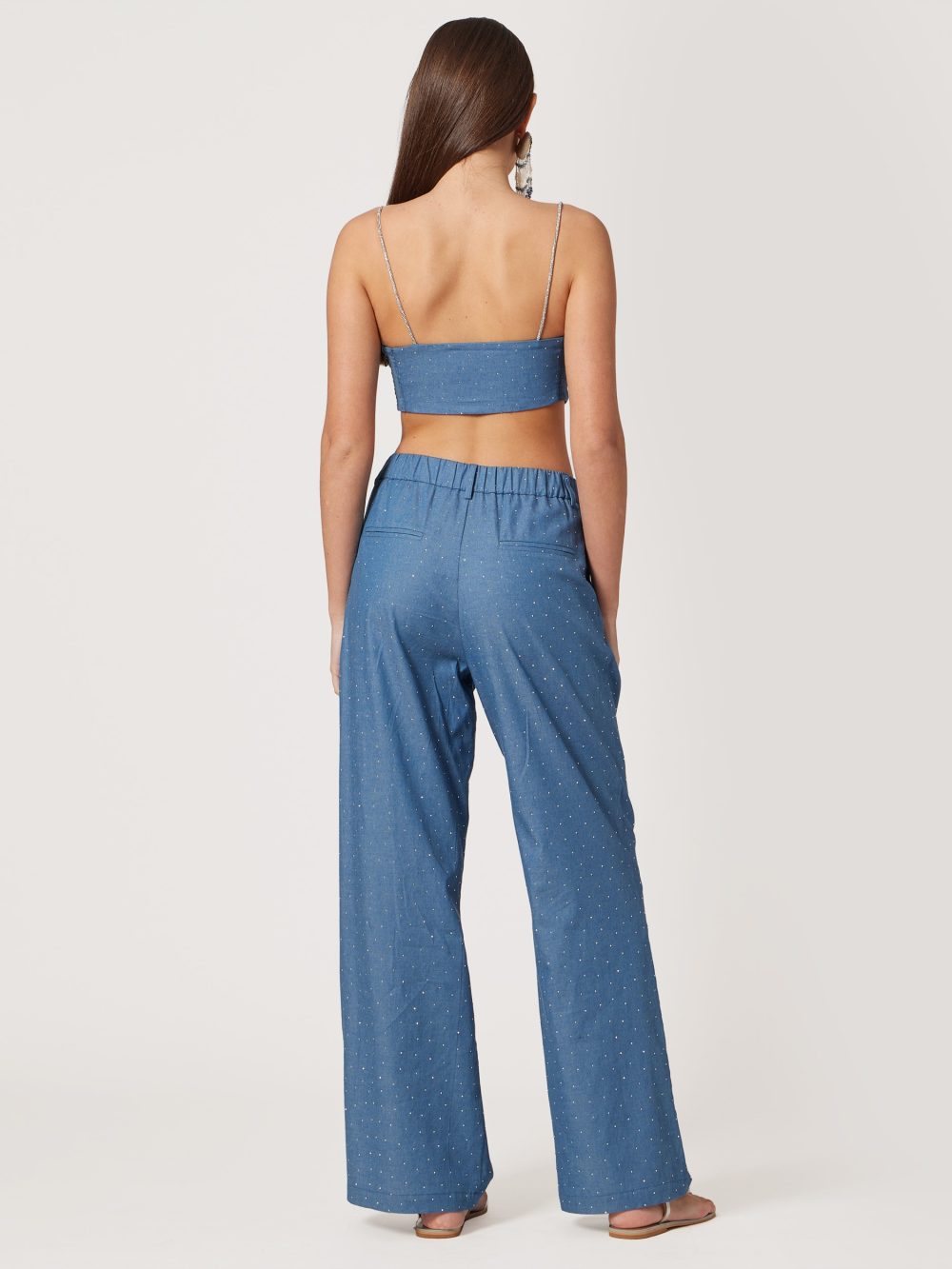 Blue Righnestone Embellished Pants