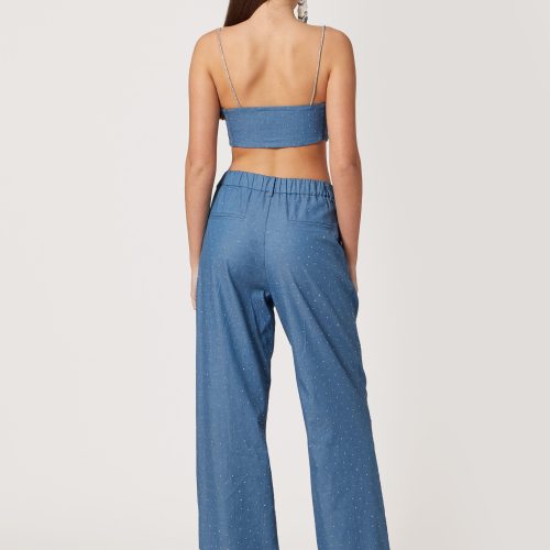 Blue Righnestone Embellished Pants