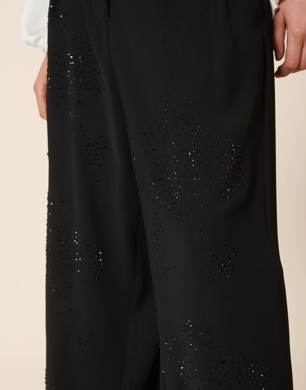 Black Pants Rhinestone-Embellished