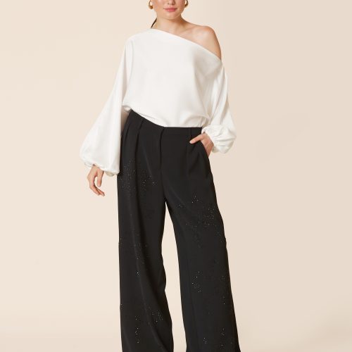 Black Pants Rhinestone-Embellished