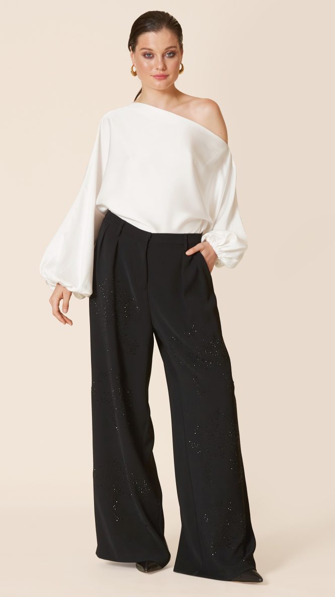 Black Pants Rhinestone-Embellished