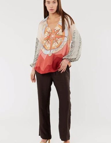 Anna V-Collar Chocolate Blouse