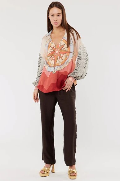 Anna V-Collar Chocolate Blouse