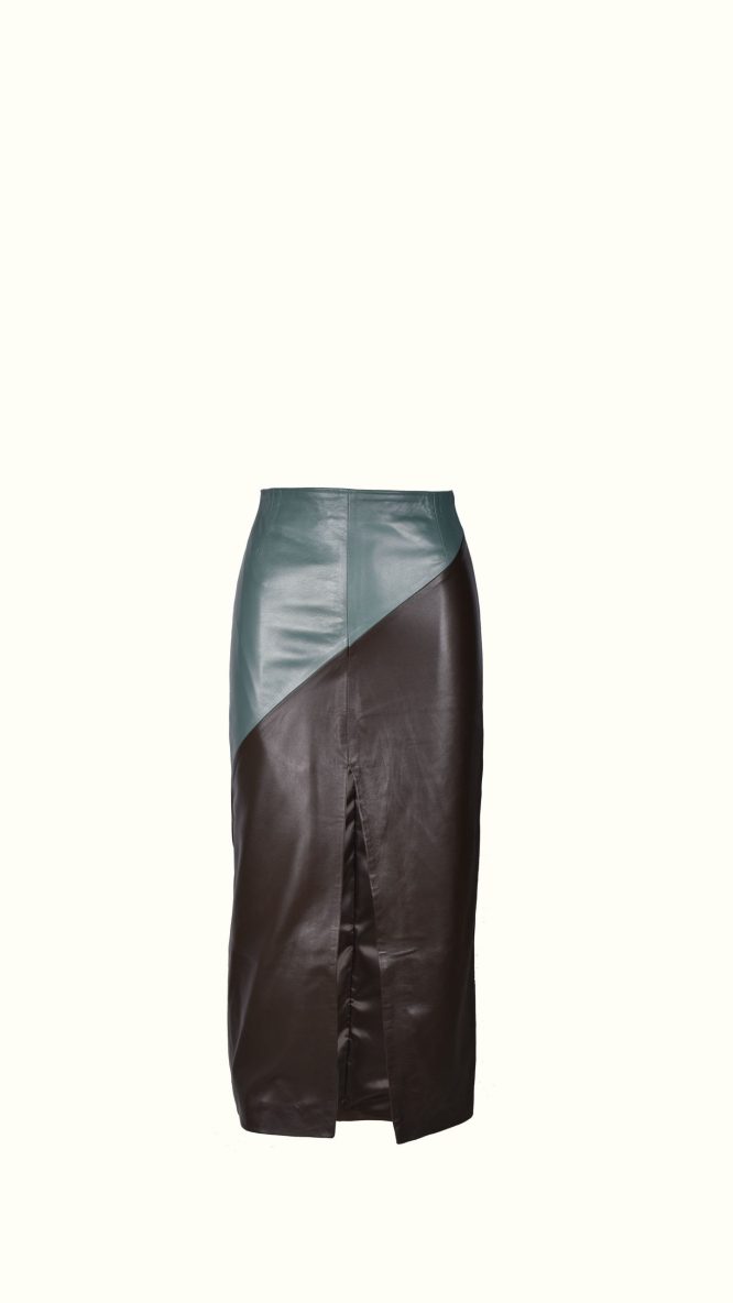 Leather Midi Skirt Pistachio/Brown