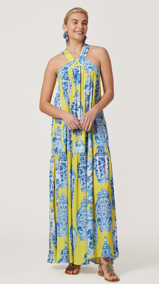 Printed Yellow Maxi Dress