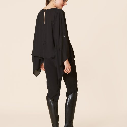 Black Rhinestone-Embellished Poncho
