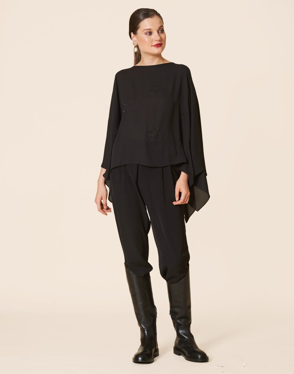 Black Rhinestone-Embellished Poncho