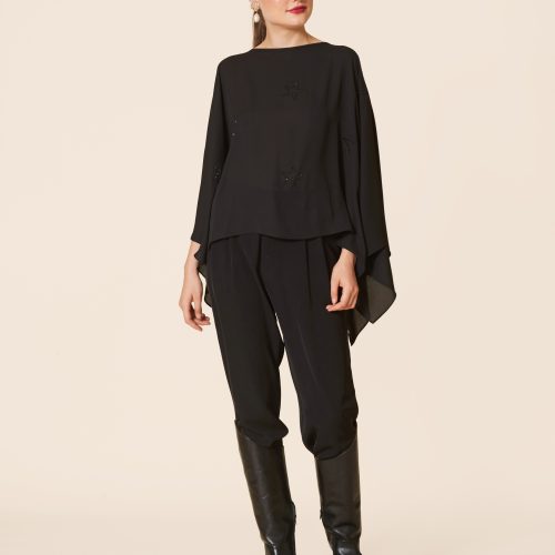 Black Rhinestone-Embellished Poncho