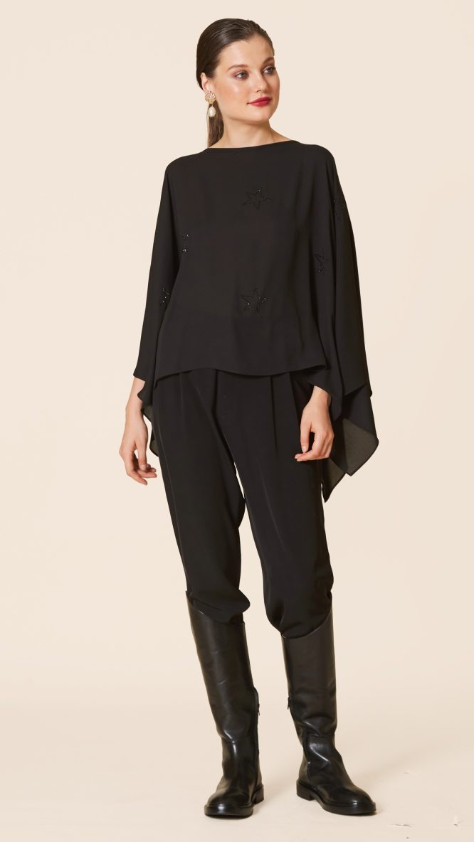 Black Rhinestone-Embellished Poncho