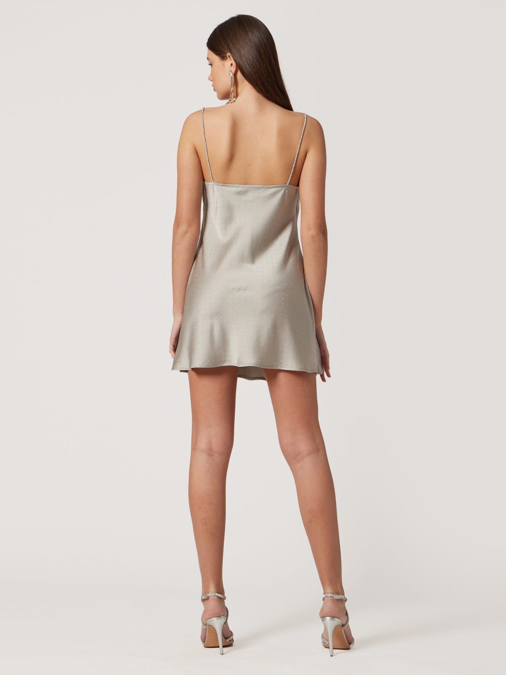 Silver Righnestone Embellished Mini Dress