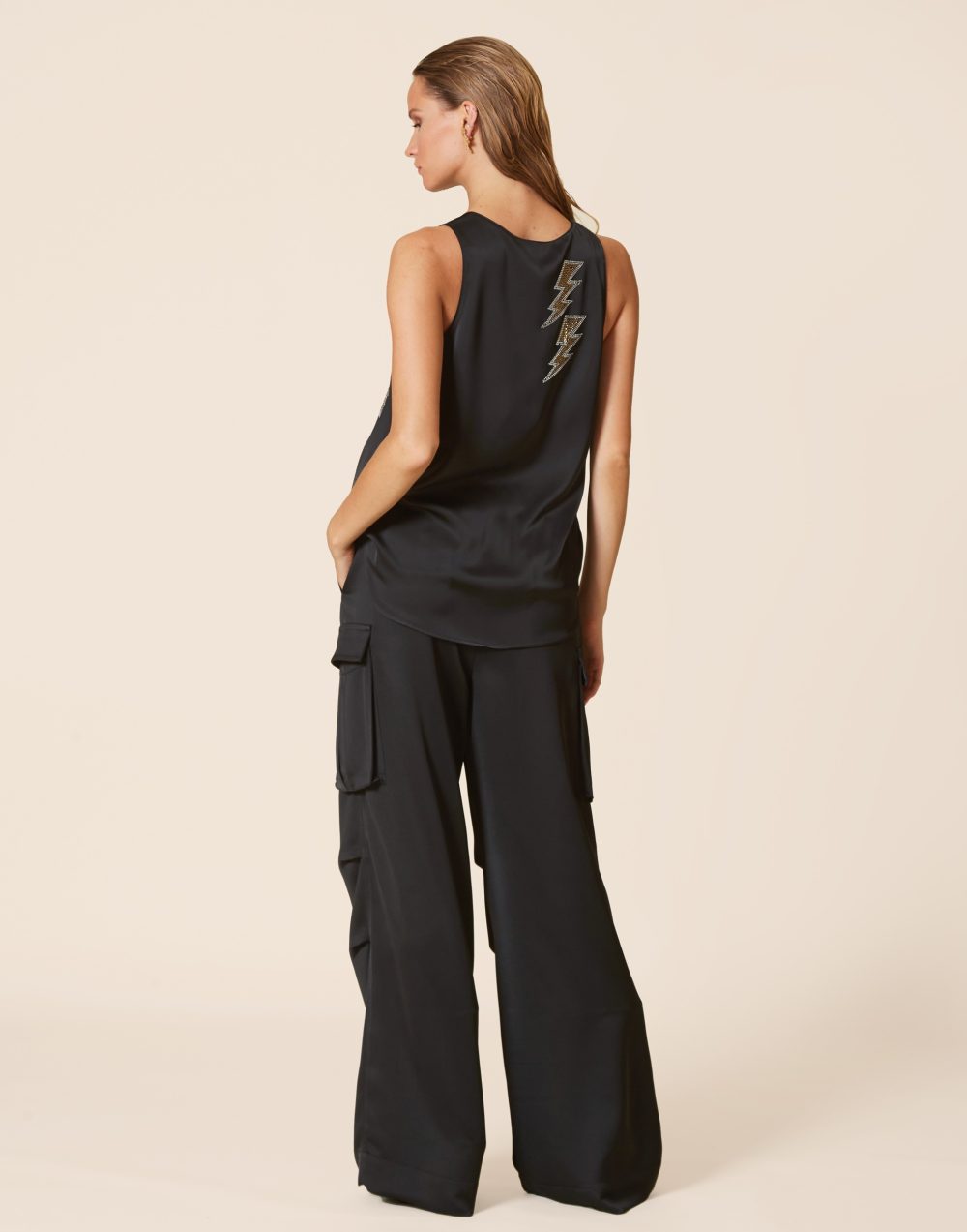 Black Rhinestone Embellised Tank Top