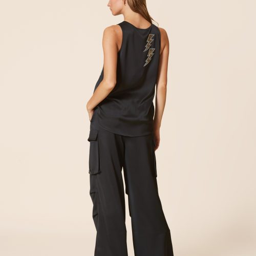 Black Rhinestone Embellised Tank Top