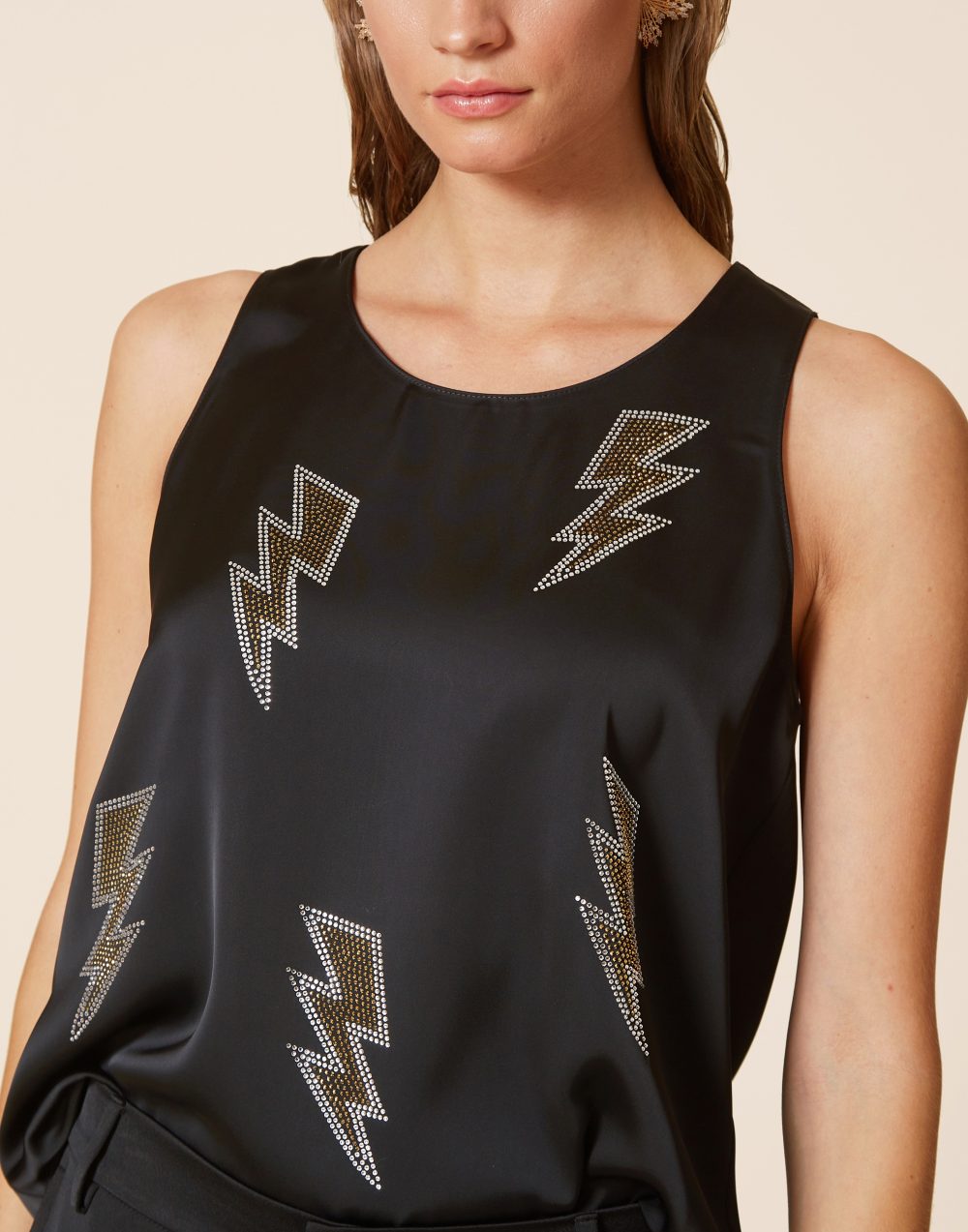 Black Rhinestone Embellised Tank Top