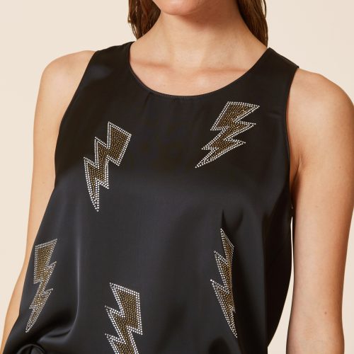 Black Rhinestone Embellised Tank Top