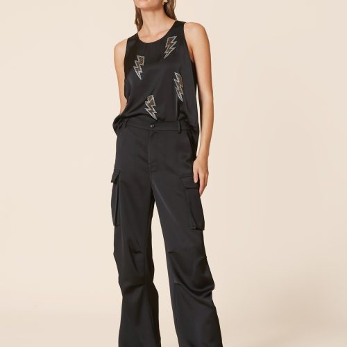 Black Rhinestone Embellised Tank Top