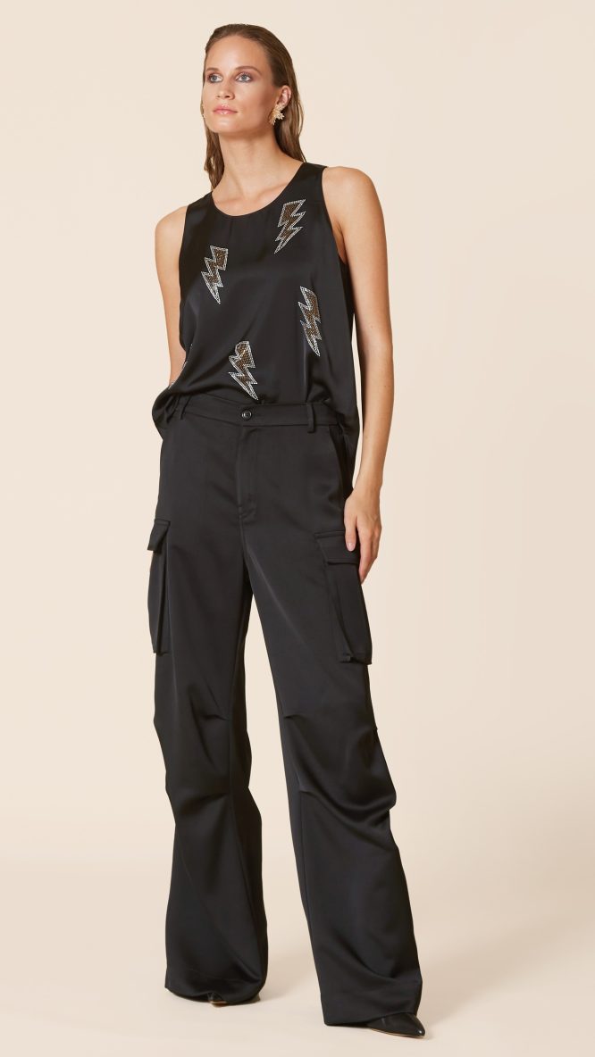 Black Rhinestone Embellised Tank Top