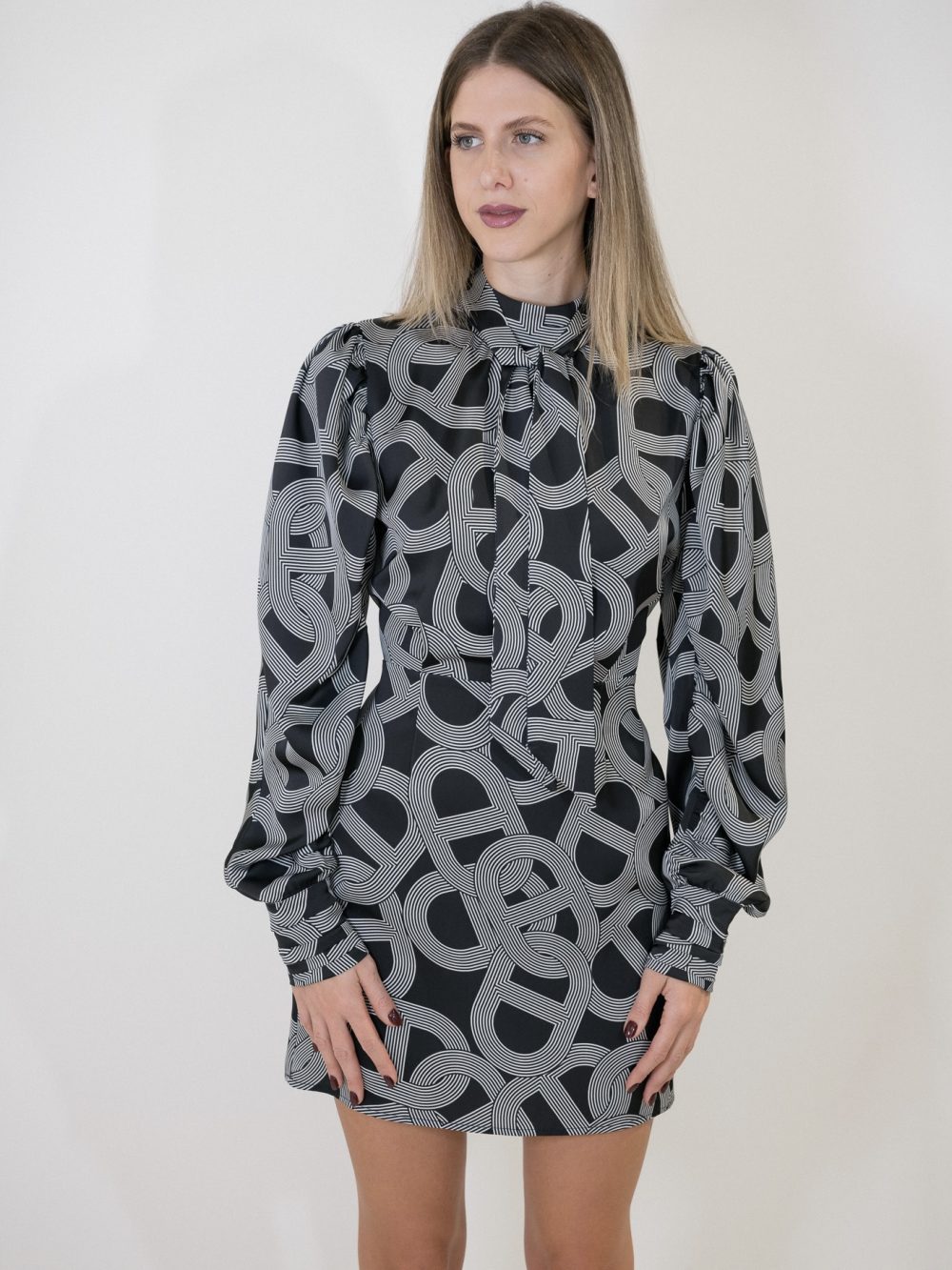 Printed Mini Dress With Tie