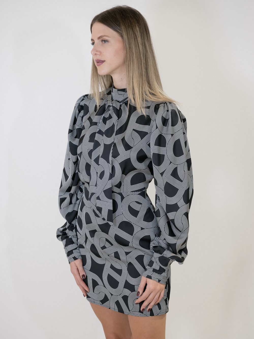 Printed Mini Dress With Tie