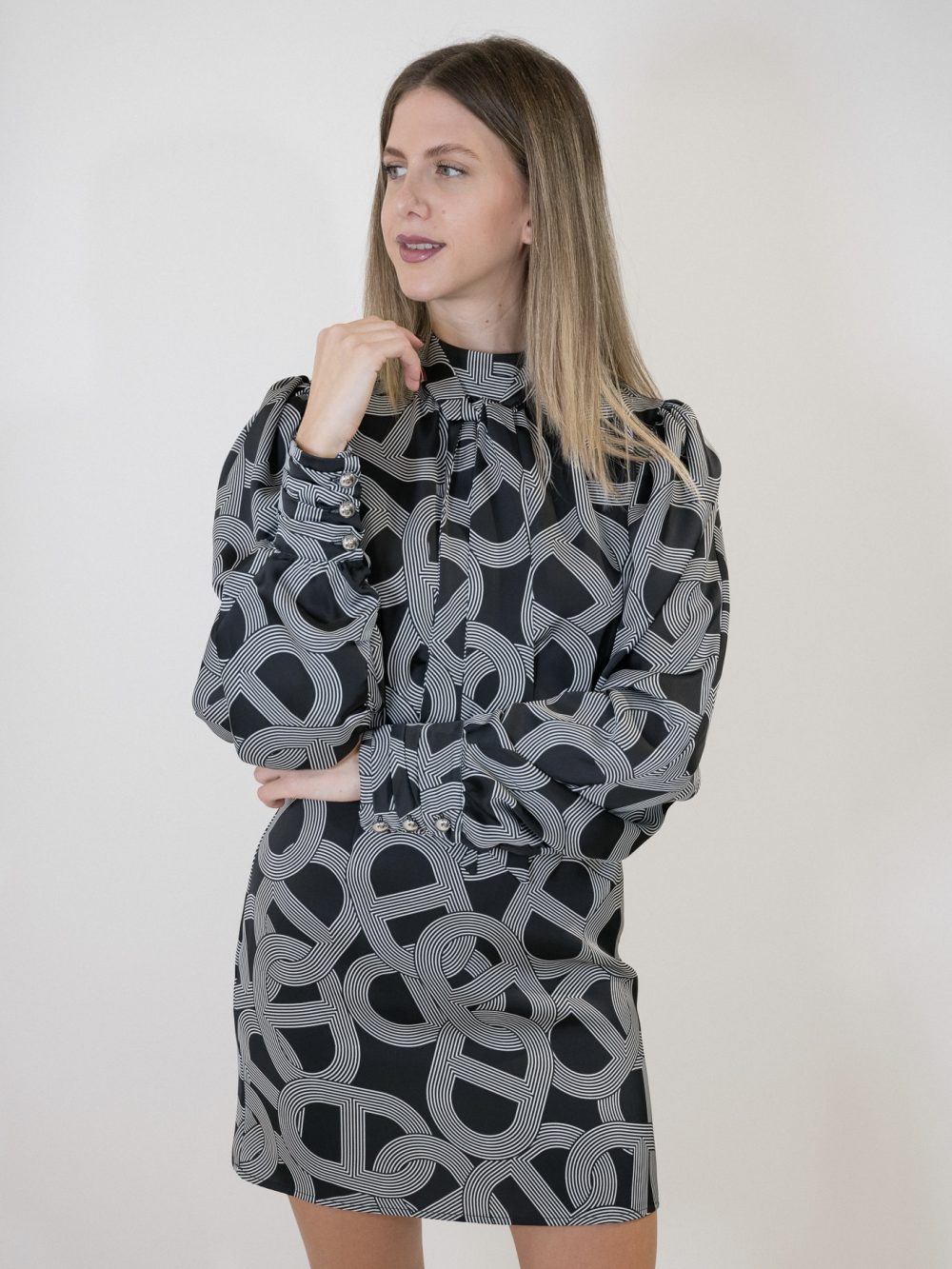 Printed Mini Dress With Tie