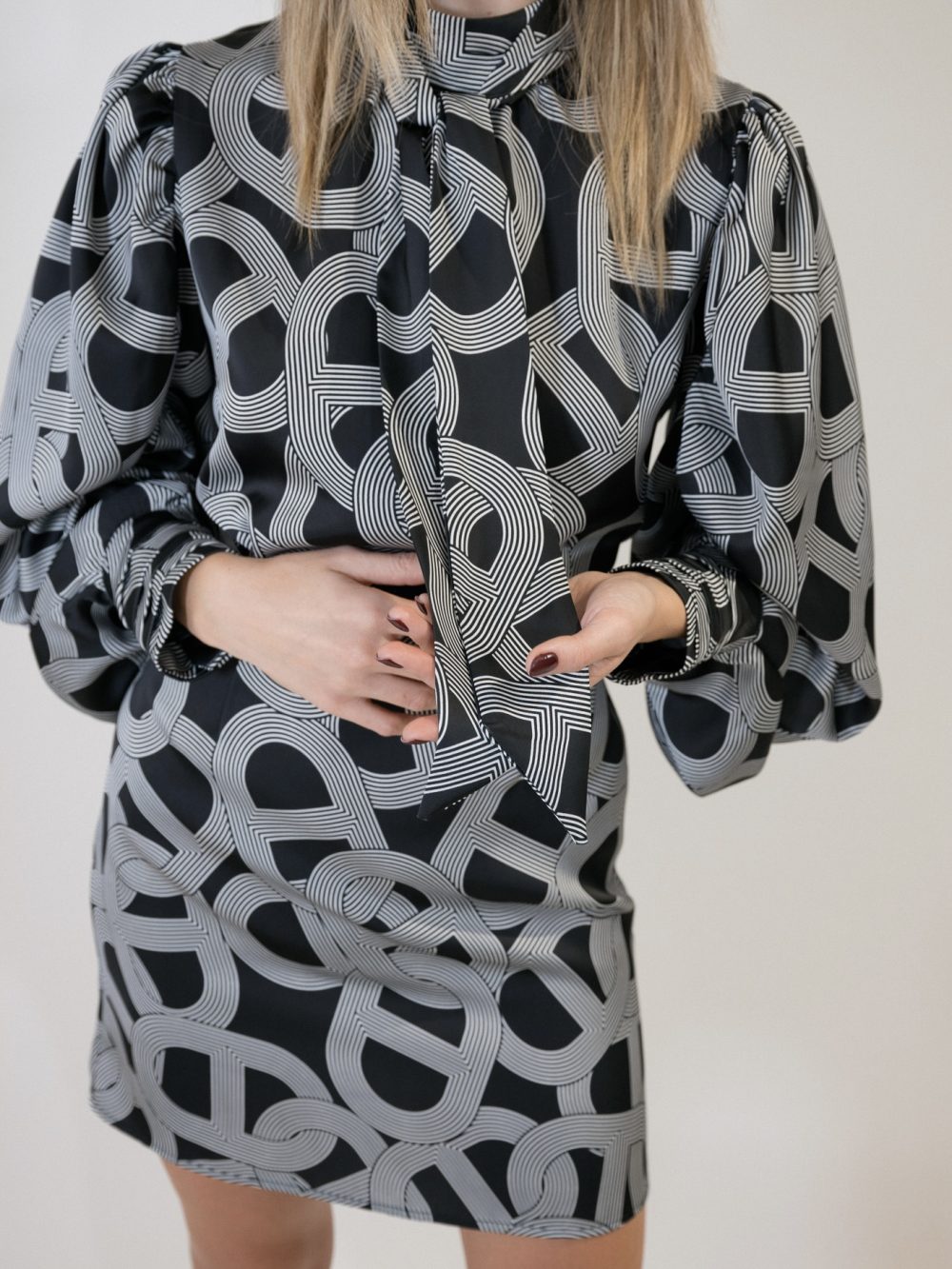 Printed Mini Dress With Tie