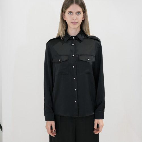 Black Shirt Rhinestone Embellished