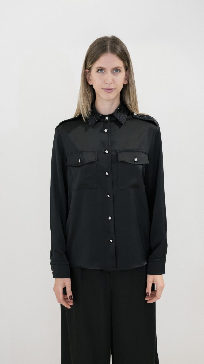 Black Shirt Rhinestone Embellished