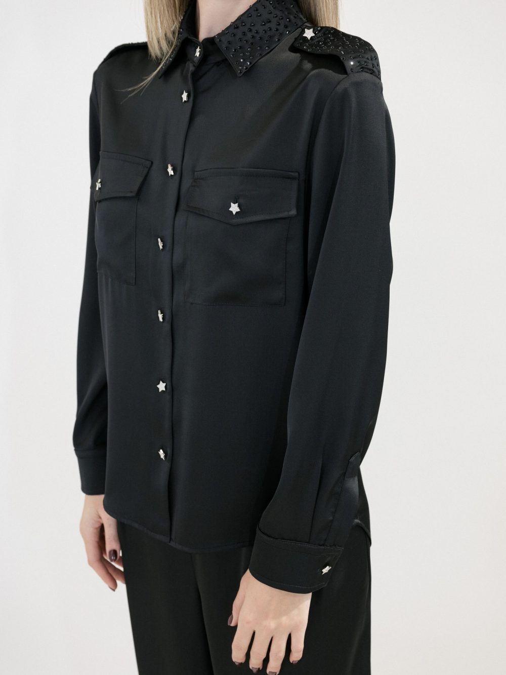 Black Shirt Rhinestone Embellished