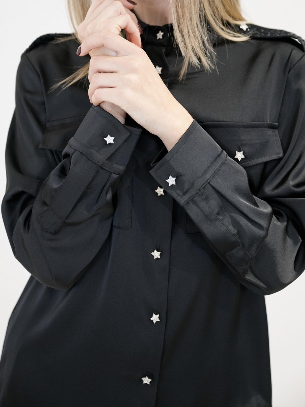 Black Shirt Rhinestone Embellished