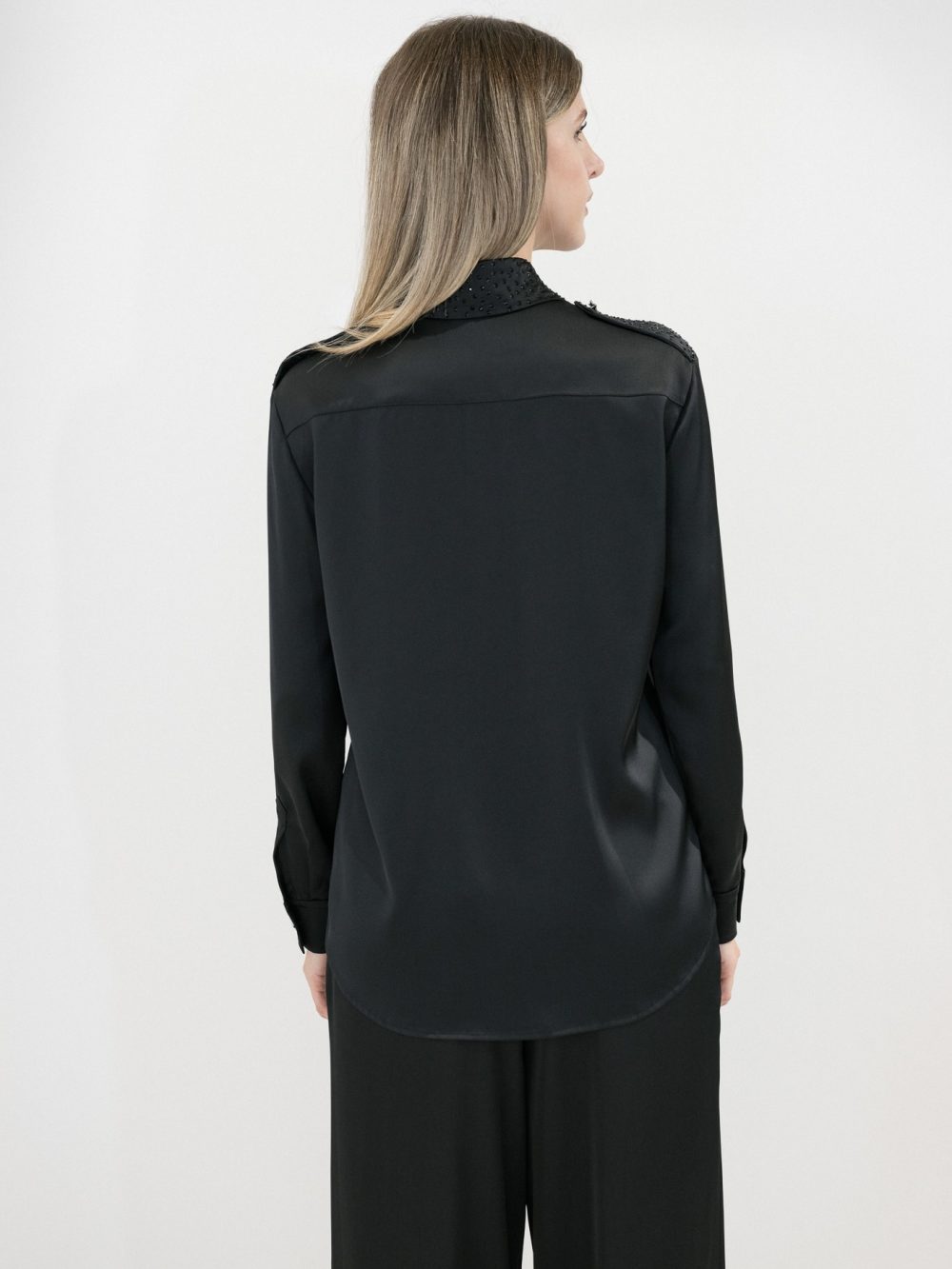 Black Shirt Rhinestone Embellished