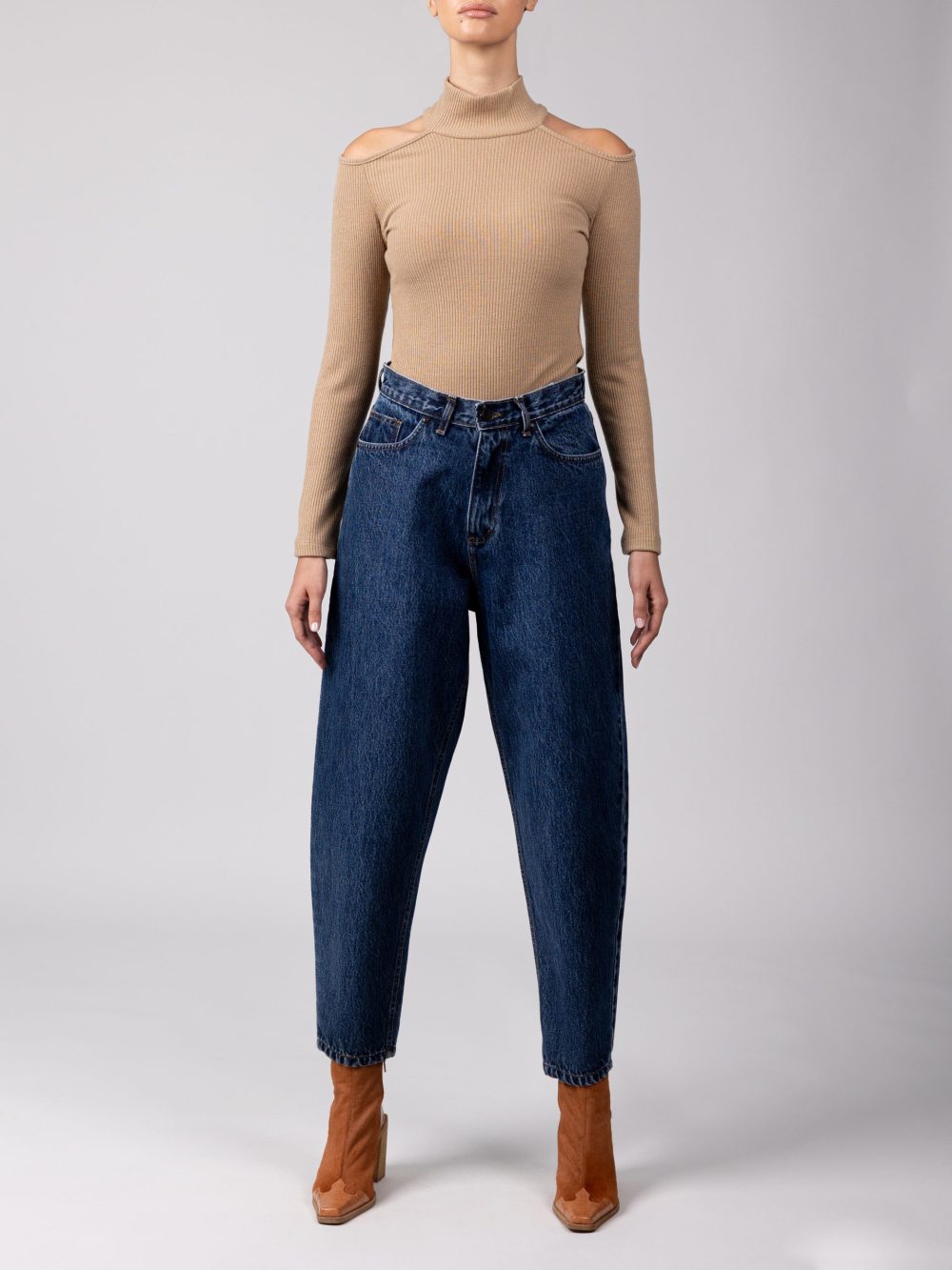 Georgia Beige Shoulder Rip Top