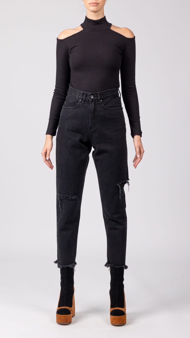 Georgia Black Shoulder Rip Top