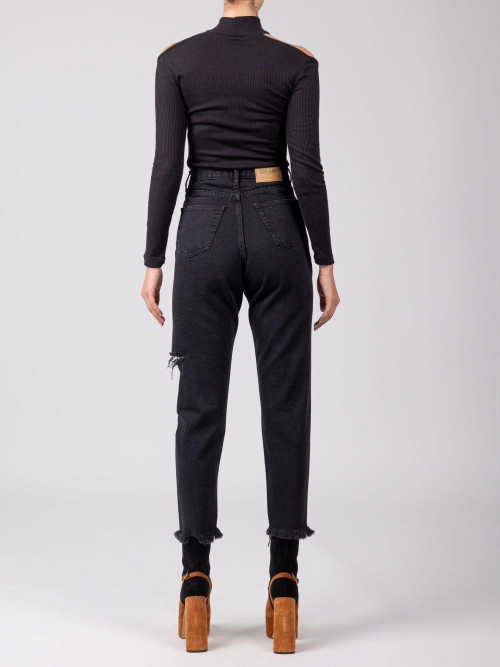 Georgia Black Shoulder Rip Top