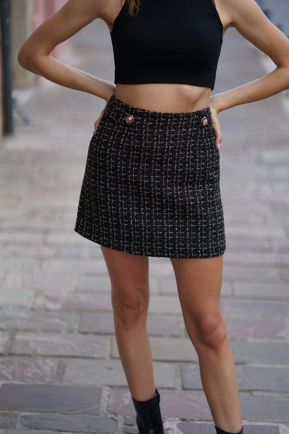 Black and Gold Checkered Skirt
