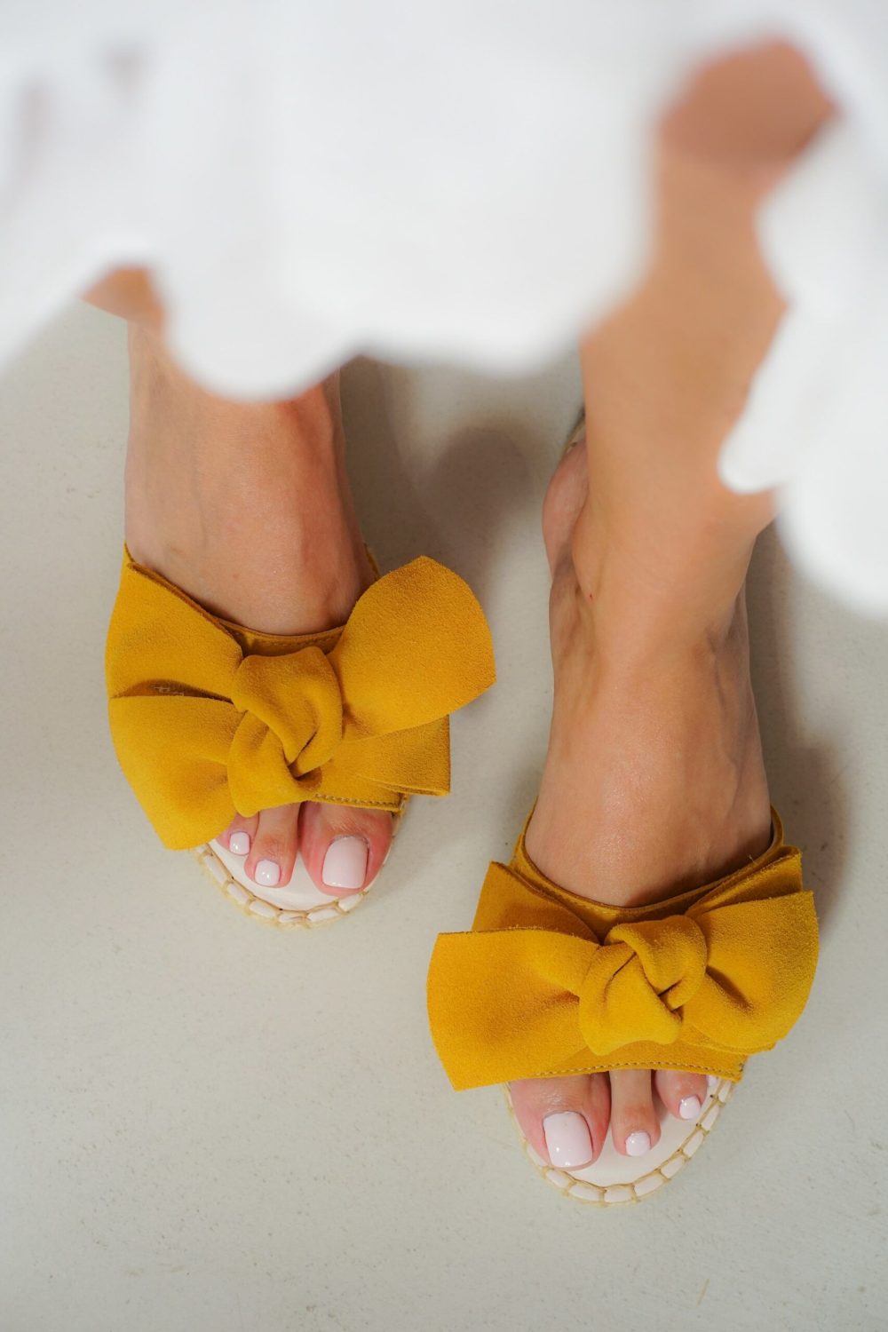Bow Suede Flats- Yellow
