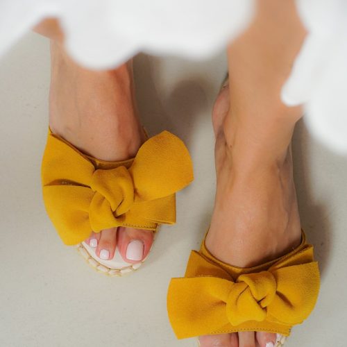 Bow Suede Flats- Yellow