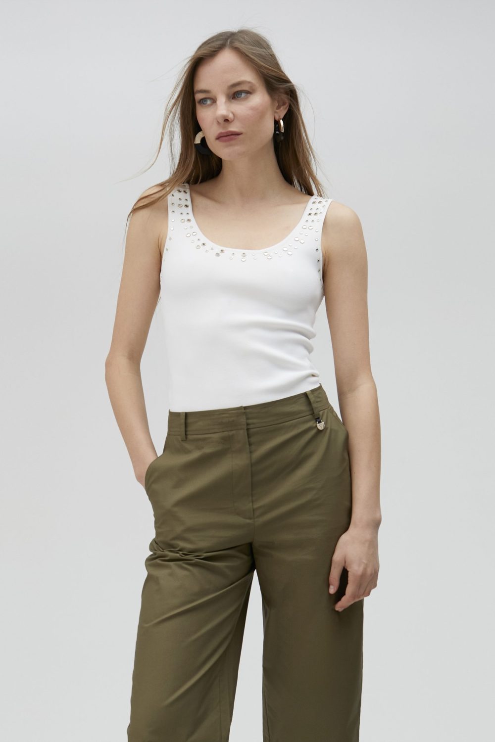 White Knit Top with Rhinestones