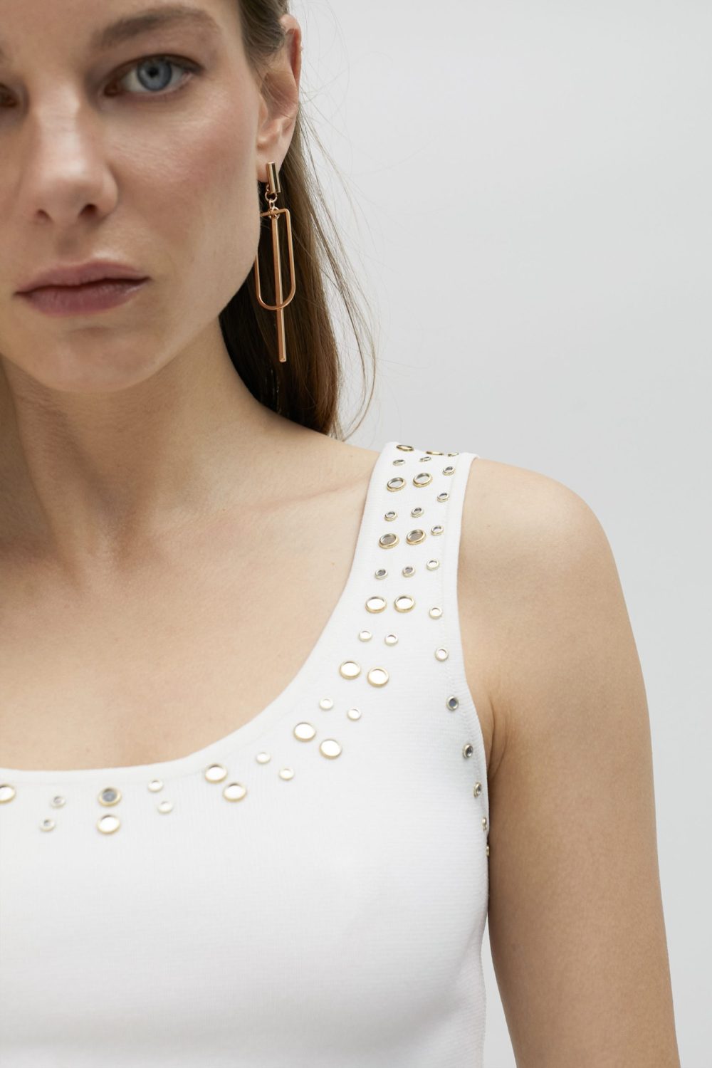 White Knit Top with Rhinestones