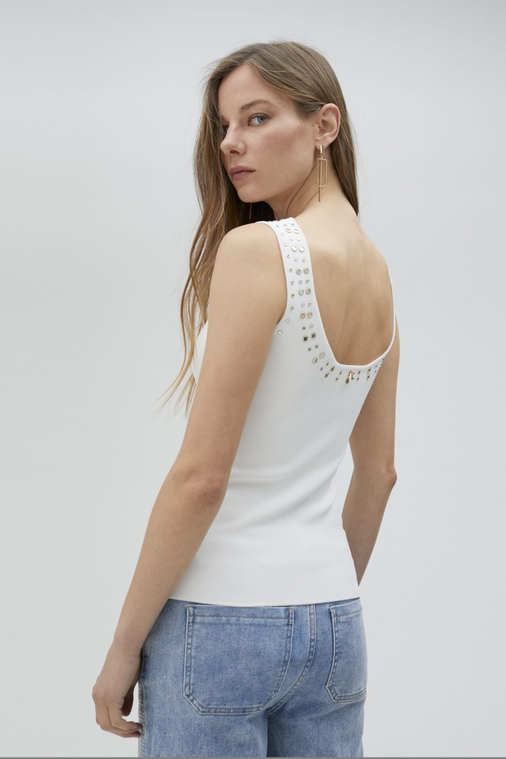 White Knit Top with Rhinestones
