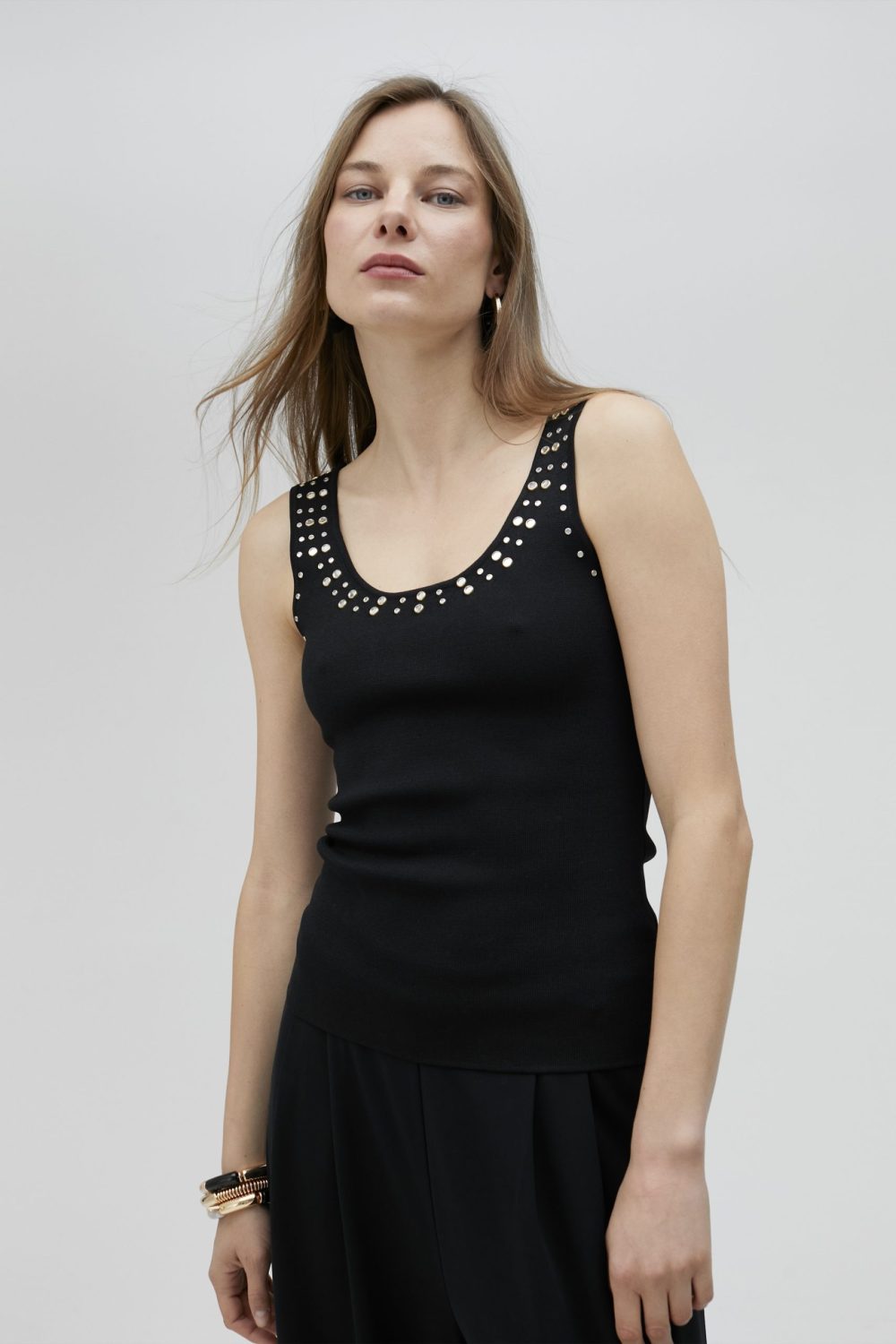 Black Knit Top with Rhinestones