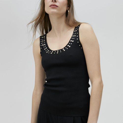 Black Knit Top with Rhinestones