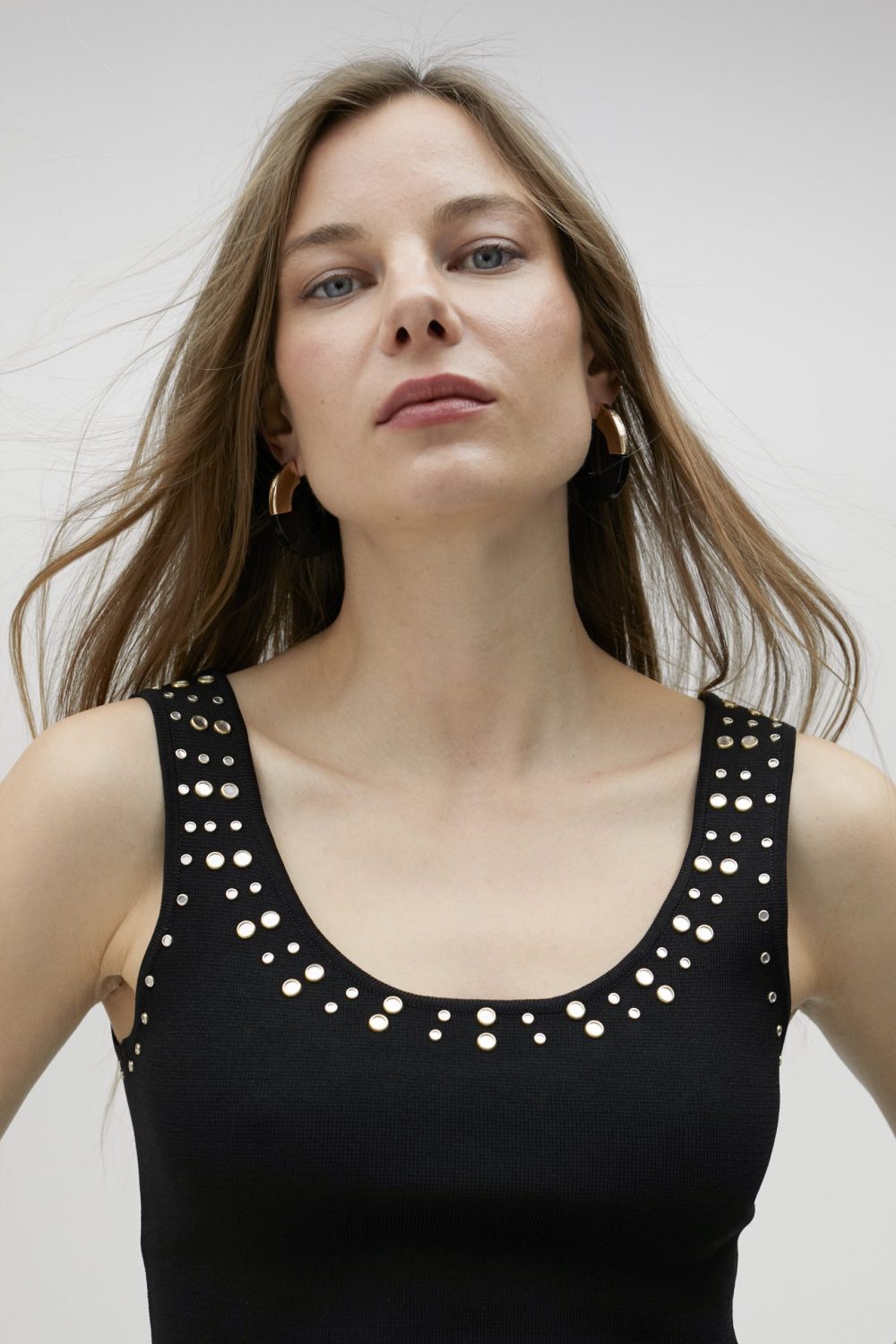 Black Knit Top with Rhinestones