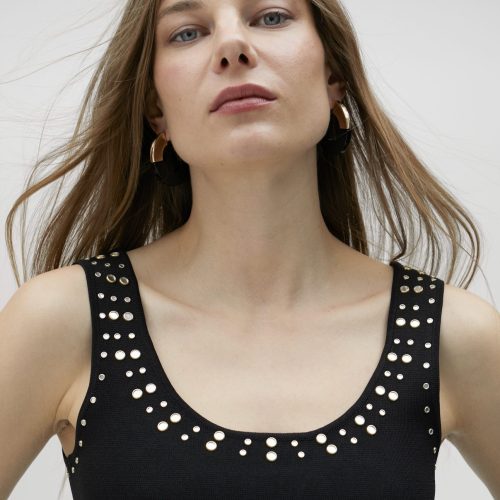 Black Knit Top with Rhinestones