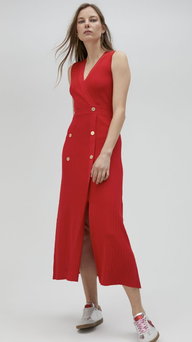 Red Knit Midi Dress