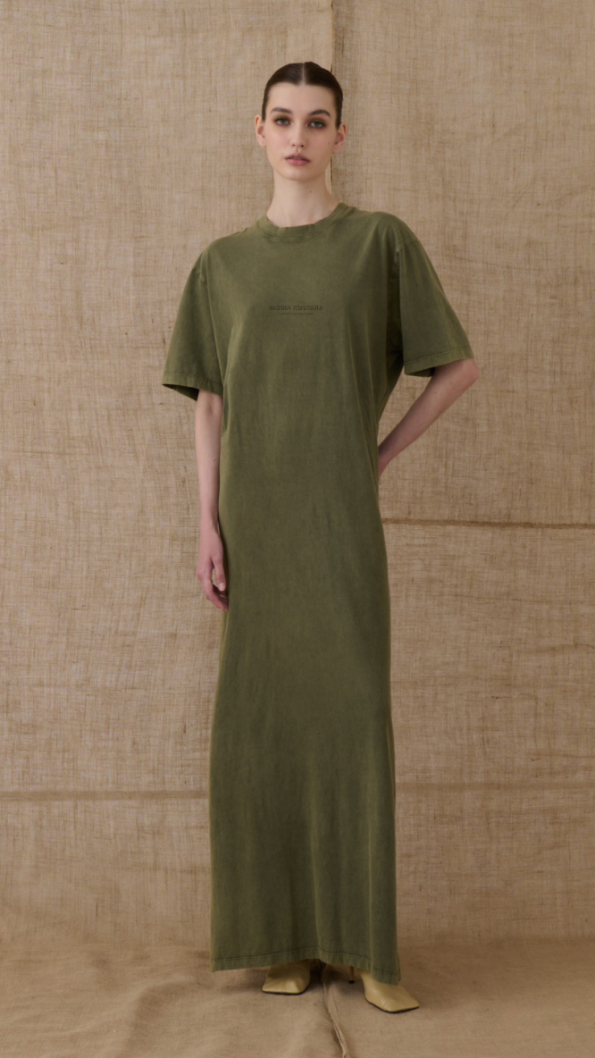 Stonewashed Khaki Long Dress