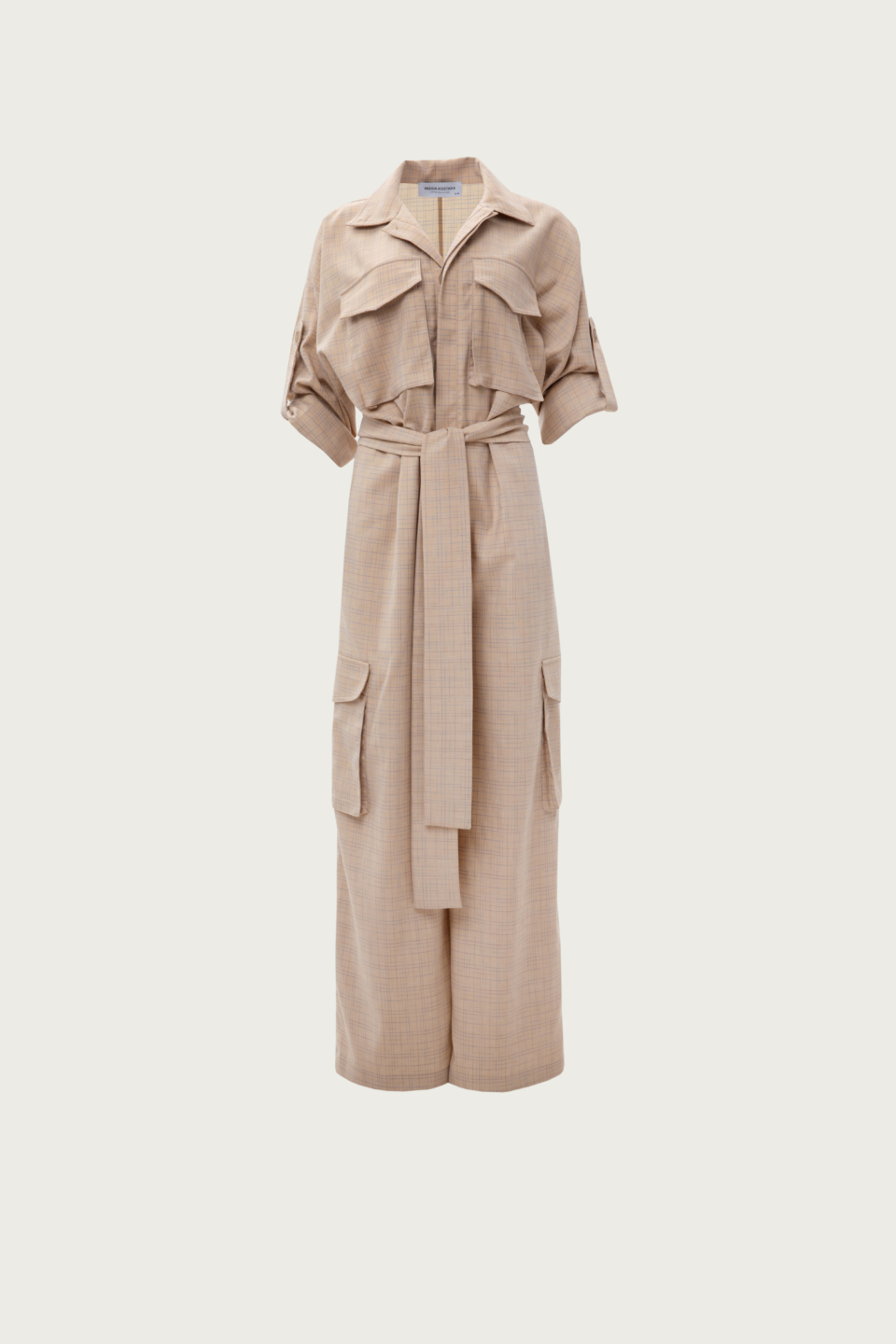 Beige Chequered Jumpsuit