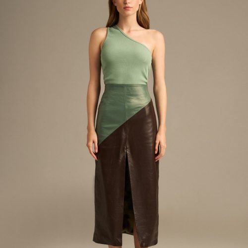 Leather Midi Skirt Pistachio/Brown