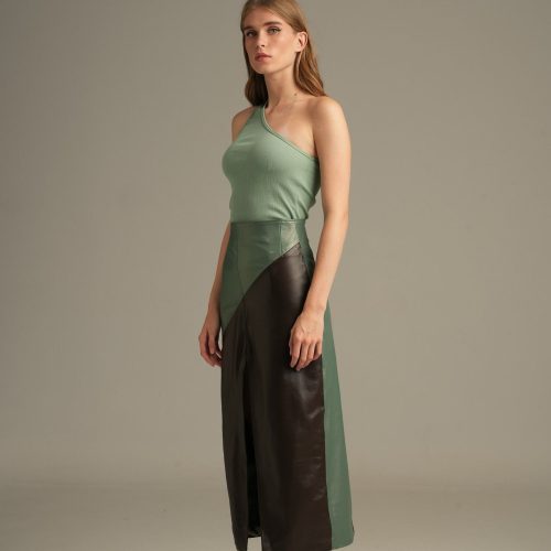 Leather Midi Skirt Pistachio/Brown