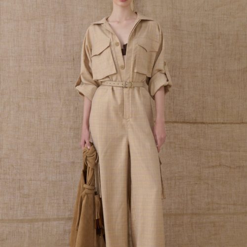 Beige Chequered Jumpsuit