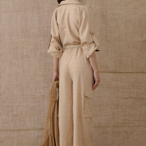 Beige Chequered Jumpsuit