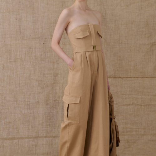 Beige Strapless Jumpsuit